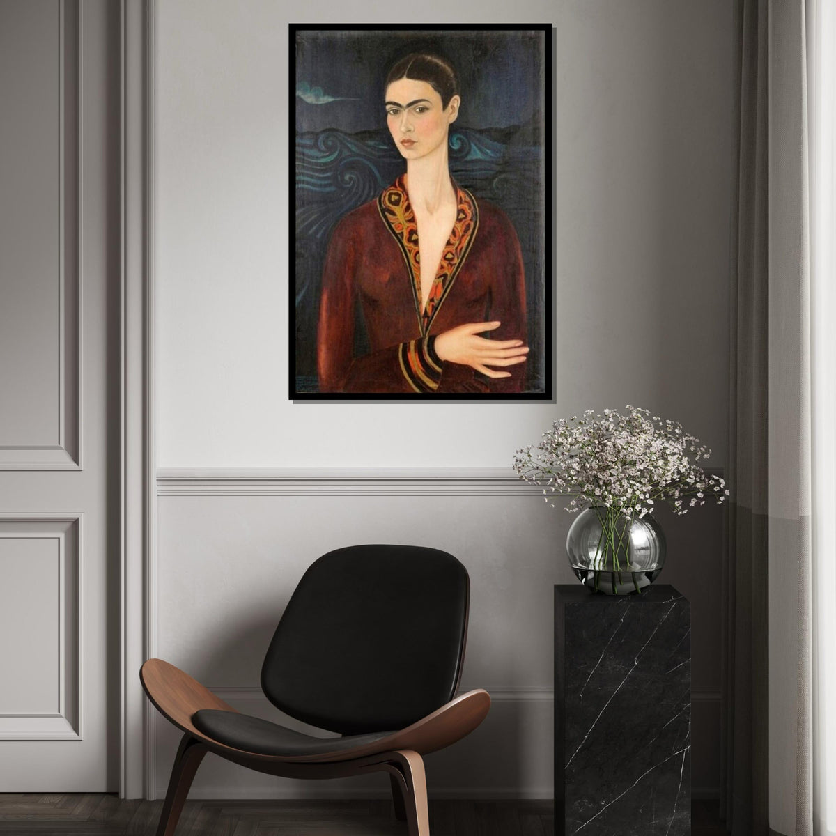 Frida Kahlo Portrait Canvas Art Print – Iconic Mexican Artist Wall Decor for Home, Studio,Office, Feminine Vintage Fine Art Gift