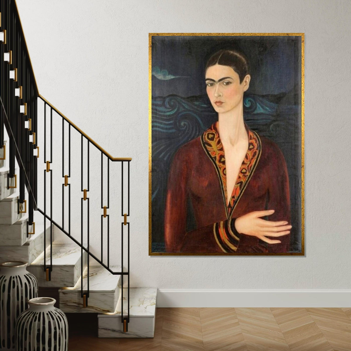 Frida Kahlo Portrait Canvas Art Print – Iconic Mexican Artist Wall Decor for Home, Studio,Office, Feminine Vintage Fine Art Gift