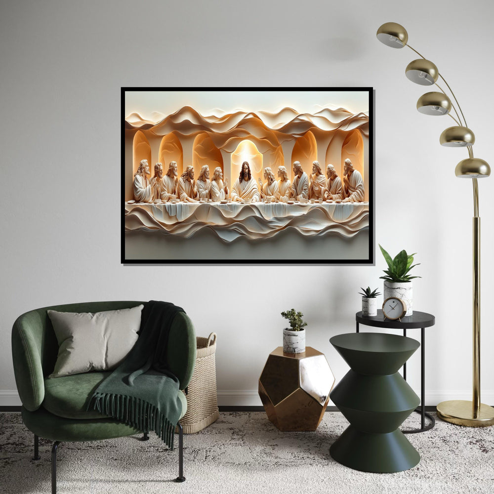 3D Effect Style “The Last Supper” Canvas Print – Sculptural Biblical Wall Decor for Dining Room, Church, Home