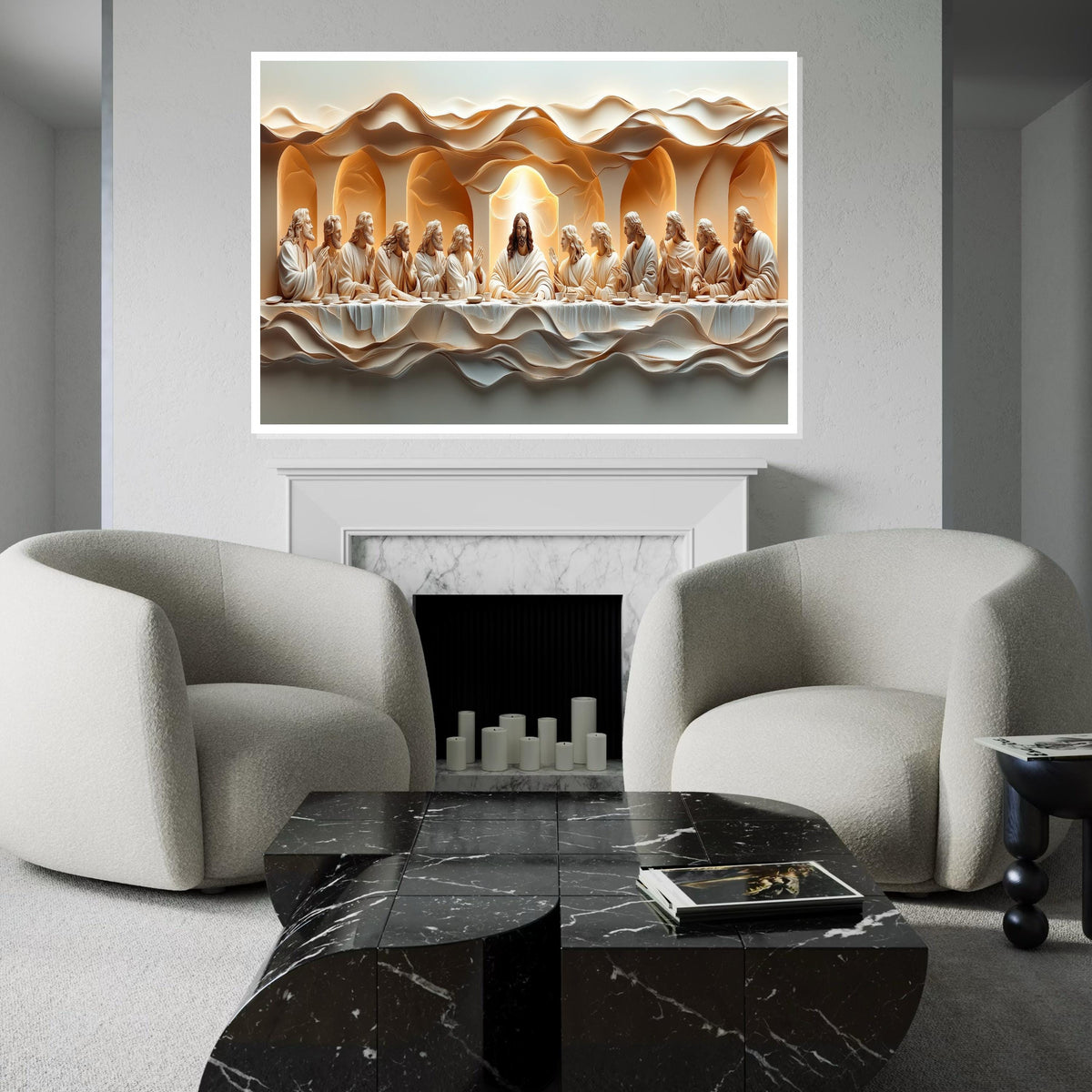 Textured 3D Embossed Oil Painting Style “The Last Supper” Canvas Print – Sculptural Biblical Wall Decor for Dining Room, Church, Home