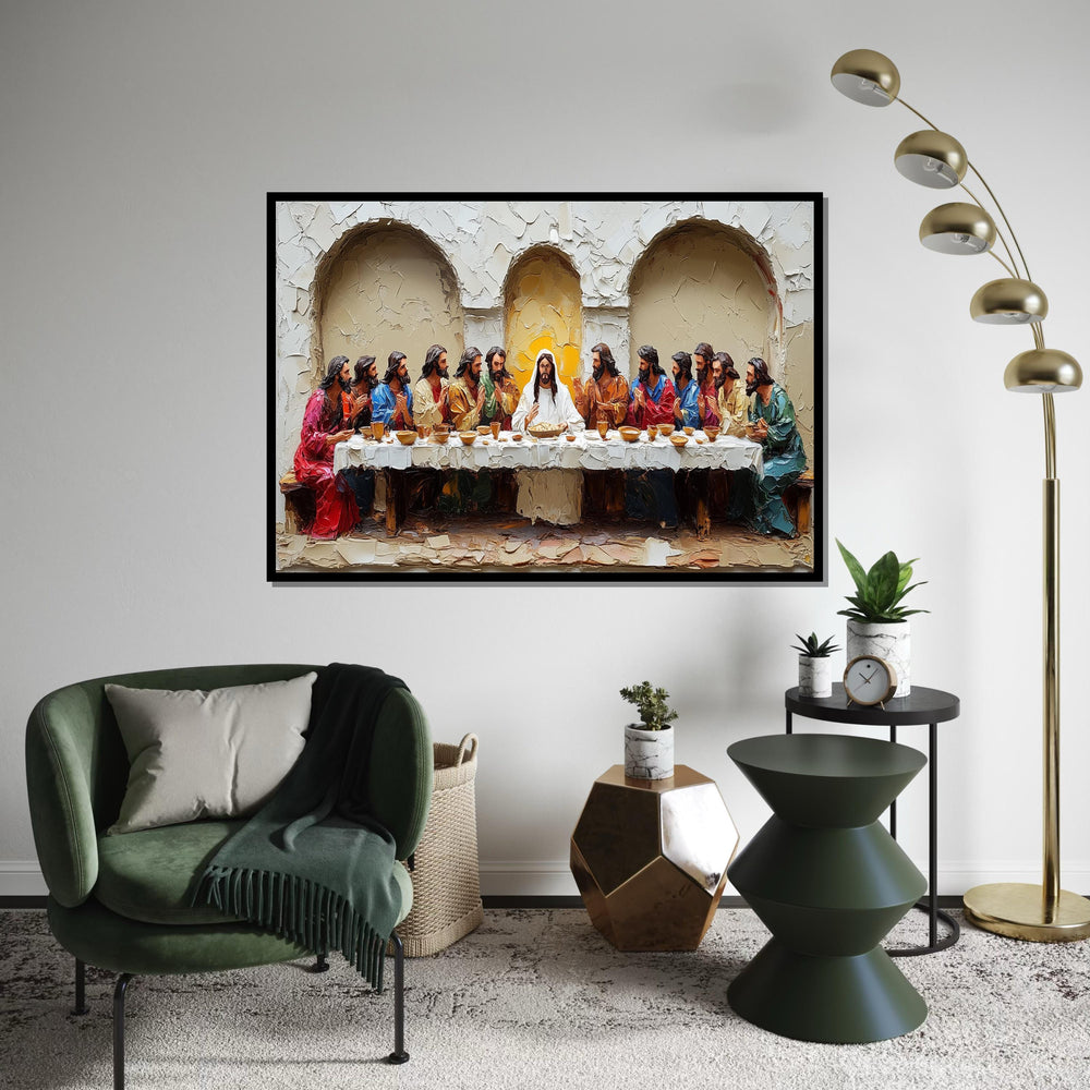 Deeply Textured 3D Embossed Oil Painting Style “The Last Supper” Canvas Print – Sculptural Biblical Scene Wall Decor for Dining Room,Church