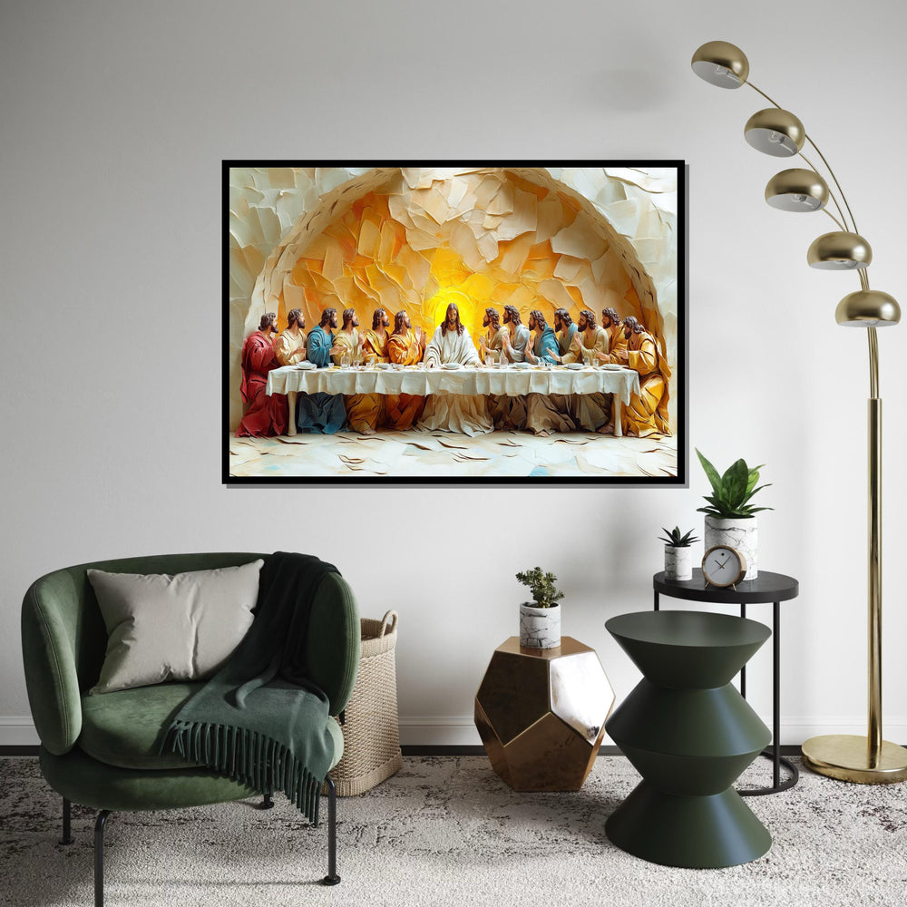 3D Embossed Oil Painting Style “The Last Supper” Canvas Print – High Relief Biblical Wall Art for Dining Room, Church,Home Decor