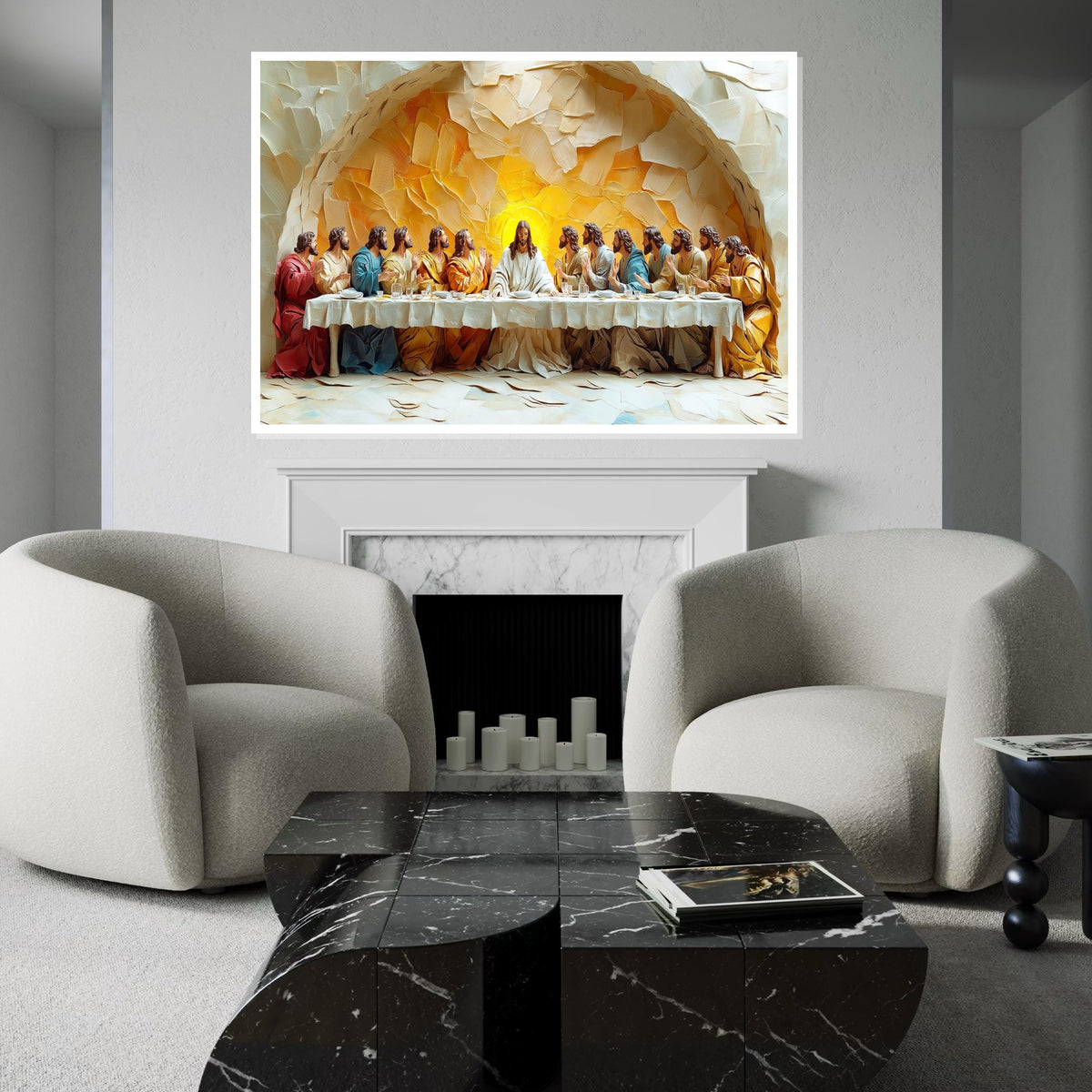 3D Embossed Oil Painting Style “The Last Supper” Canvas Print – High Relief Biblical Wall Art for Dining Room, Church,Home Decor