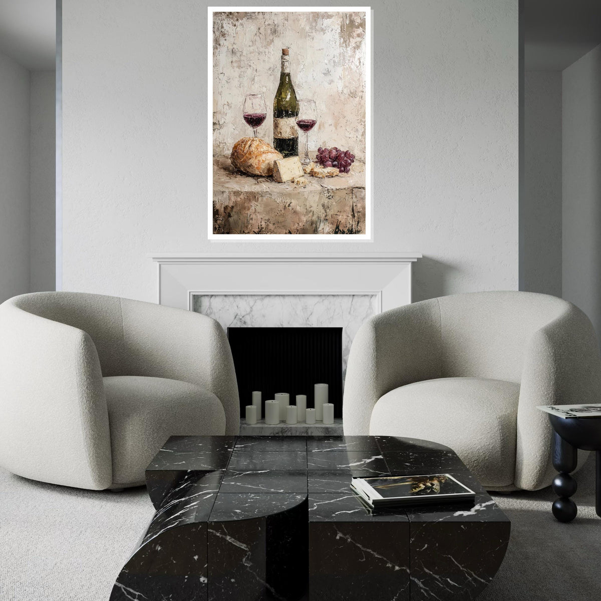 Rustic Still Life Canvas Art, Wine and Cheese Painting Print, Kitchen Dining Room Decor, Farmhouse Style Wall Art, Vintage Food Art