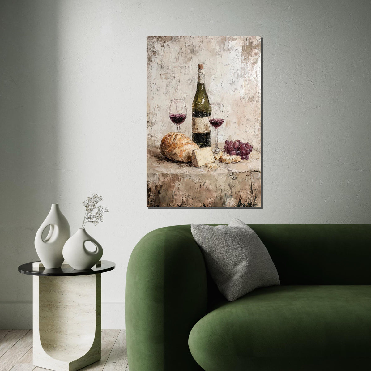Rustic Still Life Canvas Art, Wine and Cheese Painting Print, Kitchen Dining Room Decor, Farmhouse Style Wall Art, Vintage Food Art