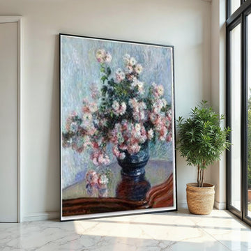 Impressionist Chrysanthemums Canvas Art,Monet Style Flower Print,Vibrant Floral Wall Decor,ColorfulBotanical Painting Effect Living Room Art
