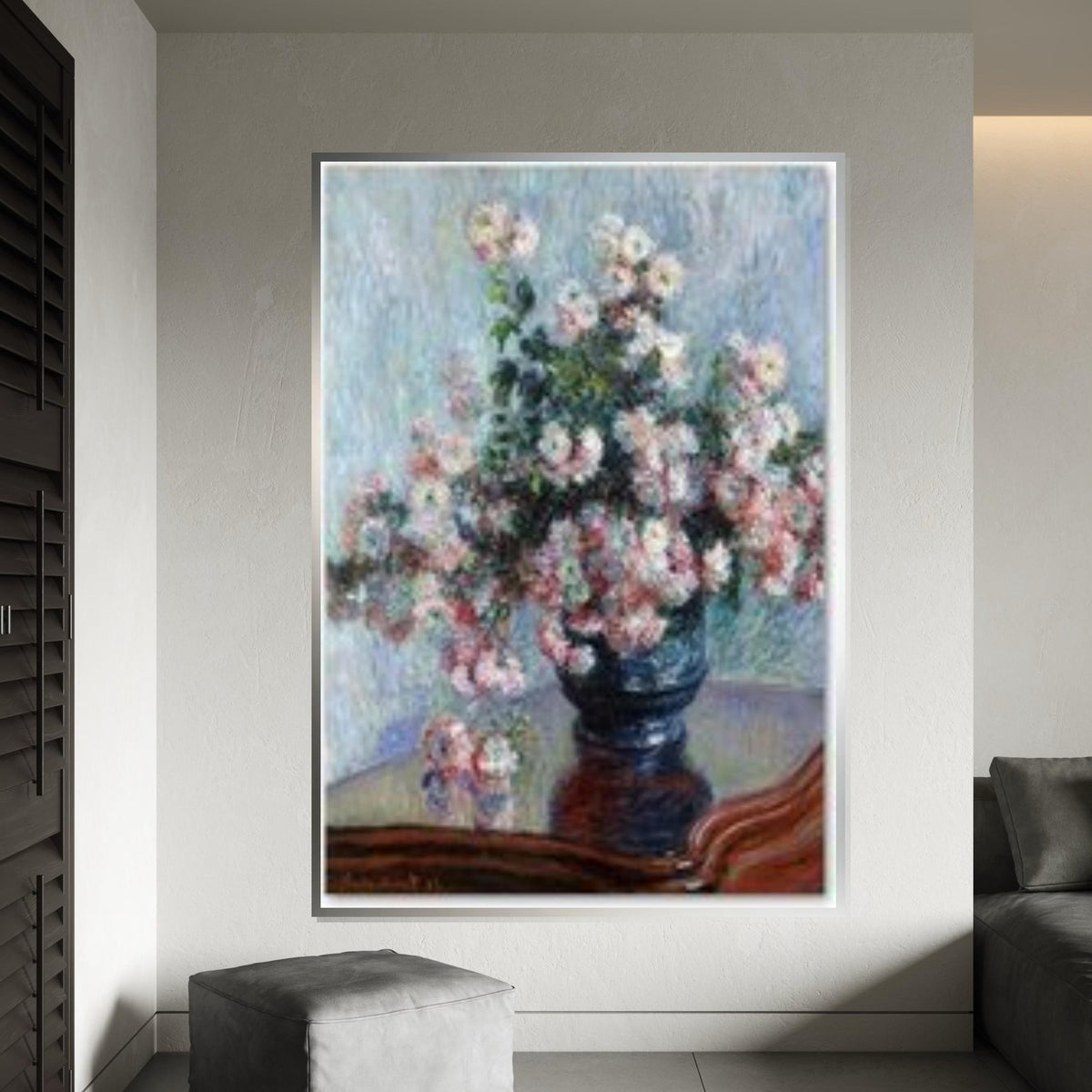 Impressionist Chrysanthemums Canvas Art,Monet Style Flower Print,Vibrant Floral Wall Decor,ColorfulBotanical Painting Effect Living Room Art