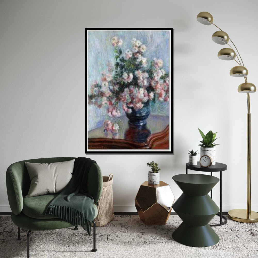 Impressionist Chrysanthemums Canvas Art,Monet Style Flower Print,Vibrant Floral Wall Decor,ColorfulBotanical Painting Effect Living Room Art