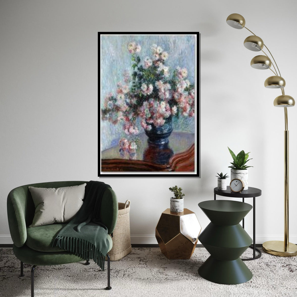 Impressionist Chrysanthemums Canvas Art,Monet Style Flower Print,Vibrant Floral Wall Decor,ColorfulBotanical Painting Effect Living Room Art