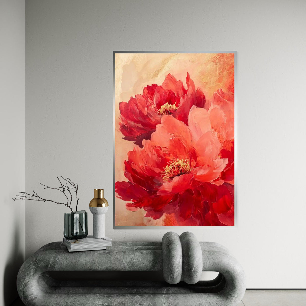 Vibrant Red Peonies Canvas Art,LargeFloral Wall Decor,Abstract Flower Painting Print,Botanical Art Print,Living Room Wall Art,Romantic Decor