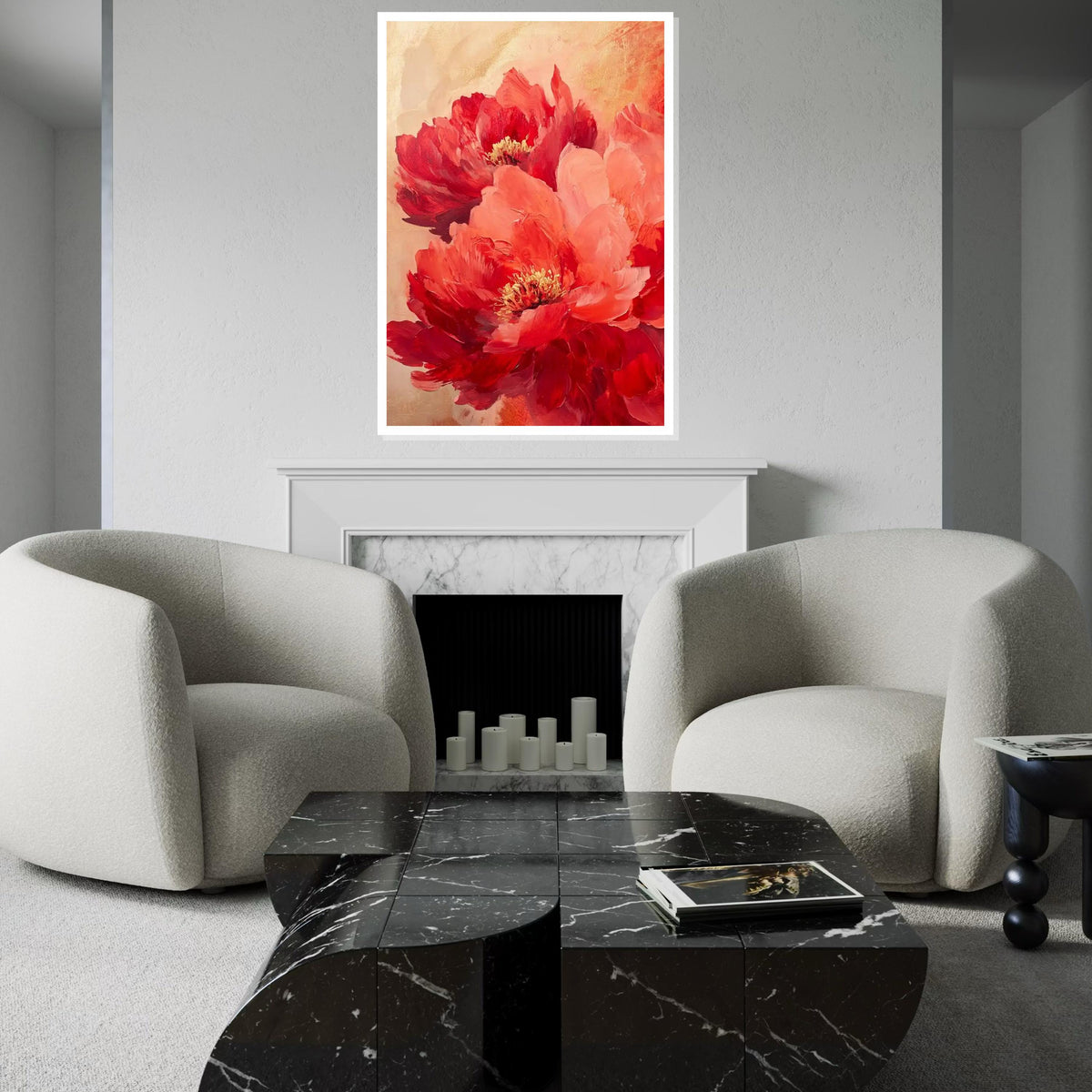 Vibrant Red Peonies Canvas Art,LargeFloral Wall Decor,Abstract Flower Painting Print,Botanical Art Print,Living Room Wall Art,Romantic Decor