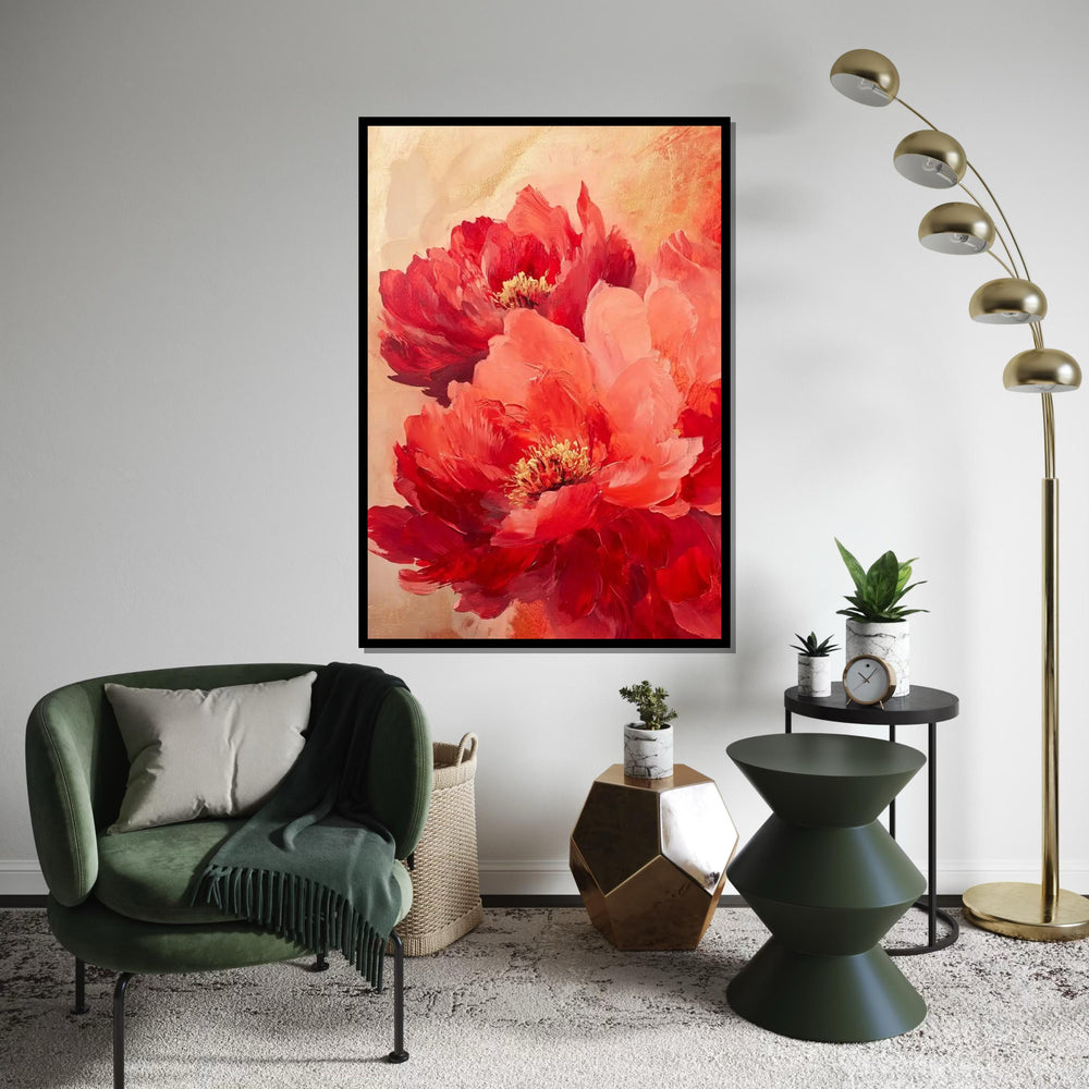 Vibrant Red Peonies Canvas Art,LargeFloral Wall Decor,Abstract Flower Painting Print,Botanical Art Print,Living Room Wall Art,Romantic Decor