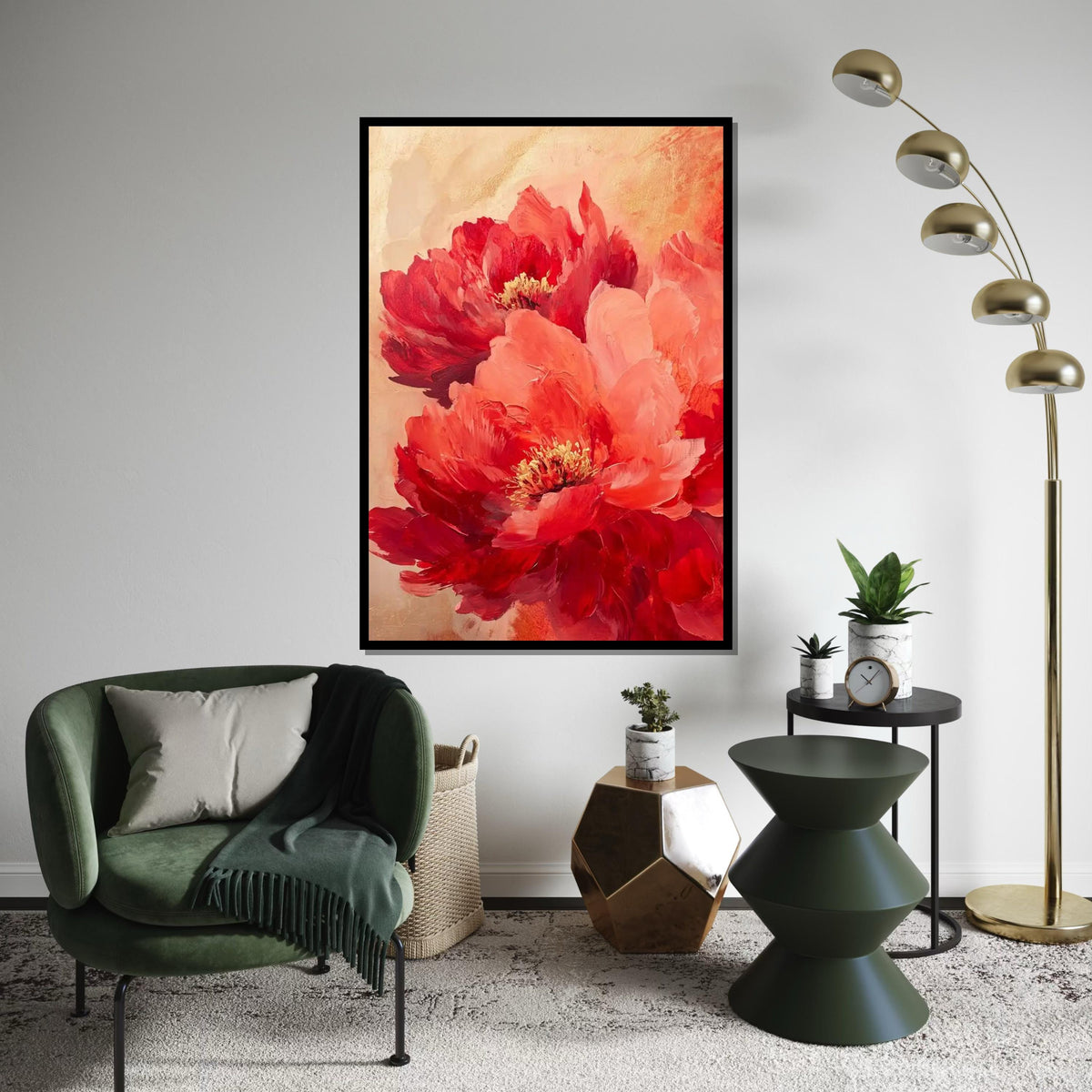 Vibrant Red Peonies Canvas Art,LargeFloral Wall Decor,Abstract Flower Painting Print,Botanical Art Print,Living Room Wall Art,Romantic Decor
