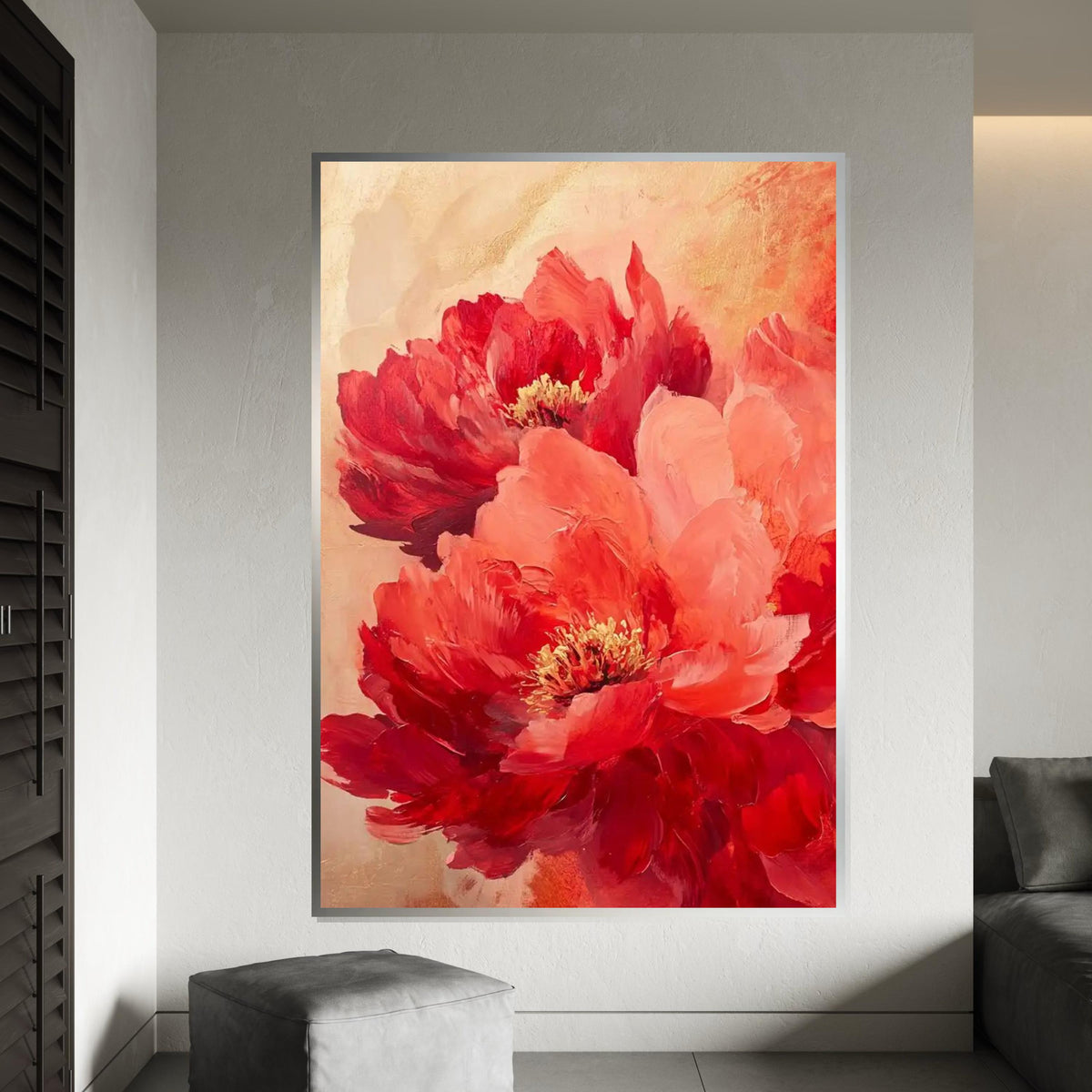 Vibrant Red Peonies Canvas Art,LargeFloral Wall Decor,Abstract Flower Painting Print,Botanical Art Print,Living Room Wall Art,Romantic Decor