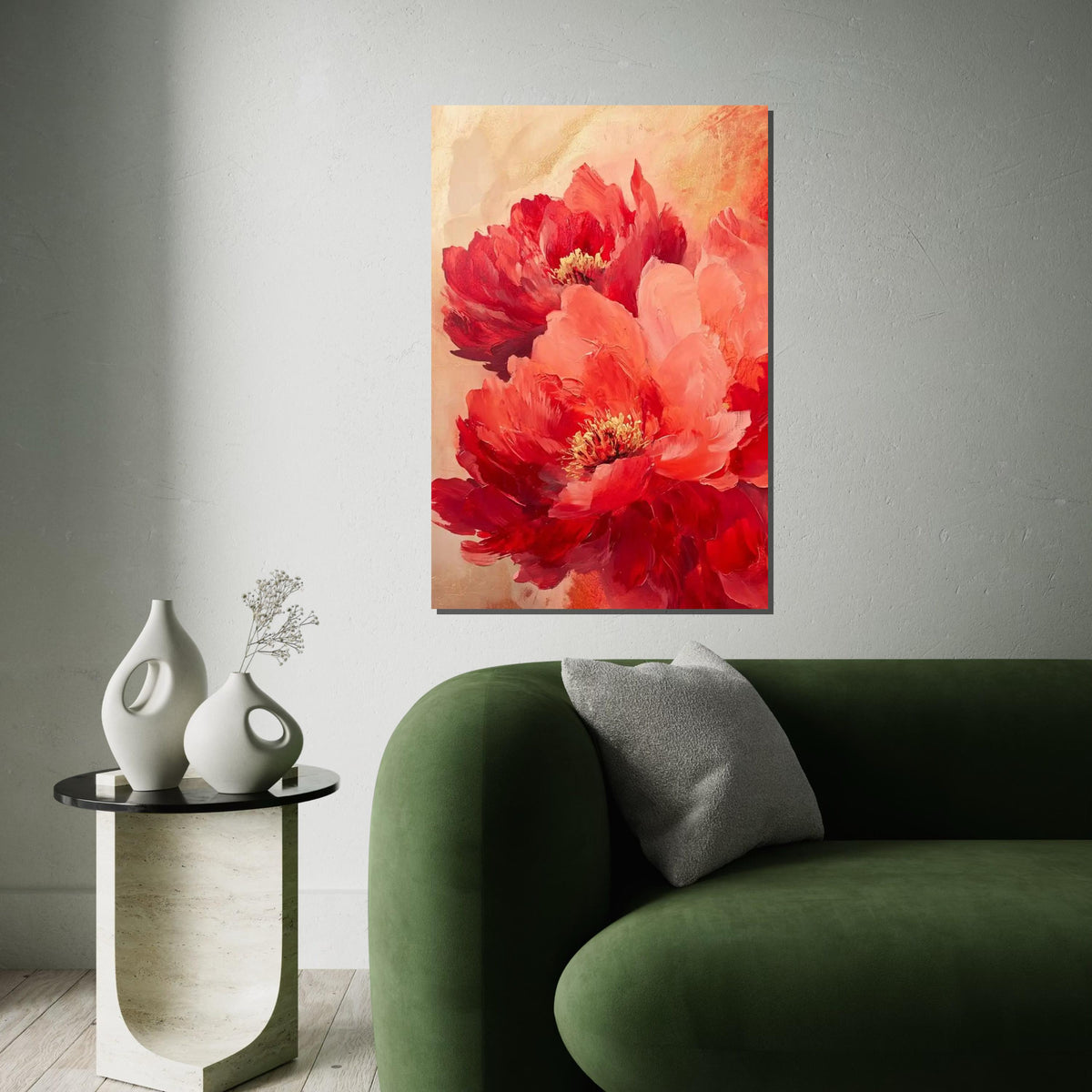Vibrant Red Peonies Canvas Art,LargeFloral Wall Decor,Abstract Flower Painting Print,Botanical Art Print,Living Room Wall Art,Romantic Decor