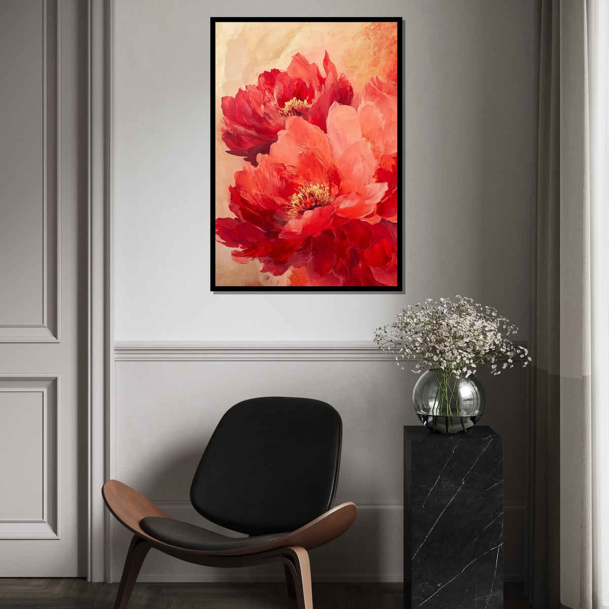 Vibrant Red Peonies Canvas Art,LargeFloral Wall Decor,Abstract Flower Painting Print,Botanical Art Print,Living Room Wall Art,Romantic Decor