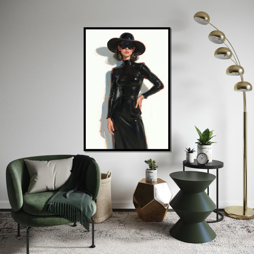 Chic Lady in Black, Elegant Woman Canvas, Fashion Wall Art, Glamorous Portrait, Wall Art Canvas Design, Ready to Hang Home Decor