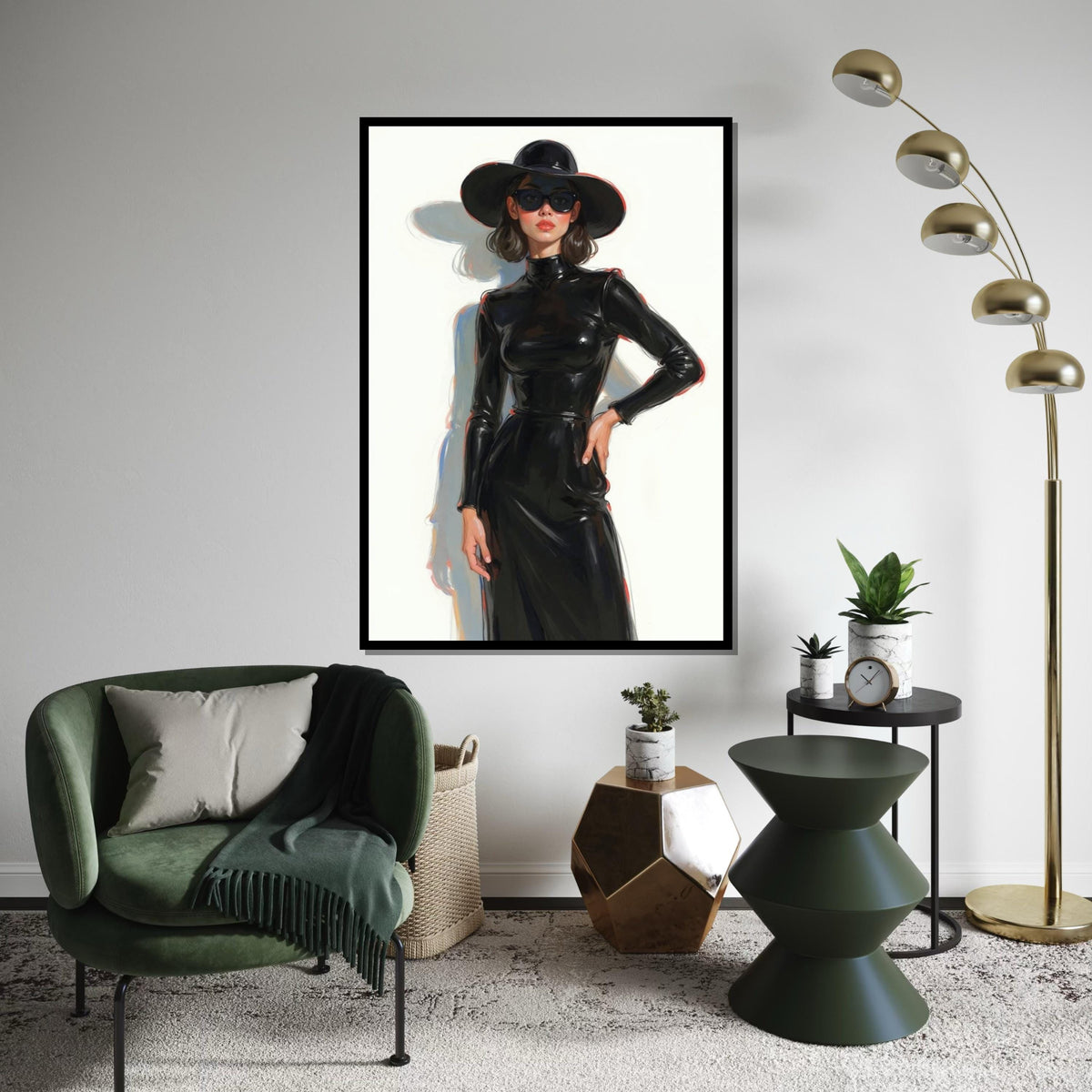 Chic Lady in Black, Elegant Woman Canvas, Fashion Wall Art, Glamorous Portrait, Wall Art Canvas Design, Ready to Hang Home Decor
