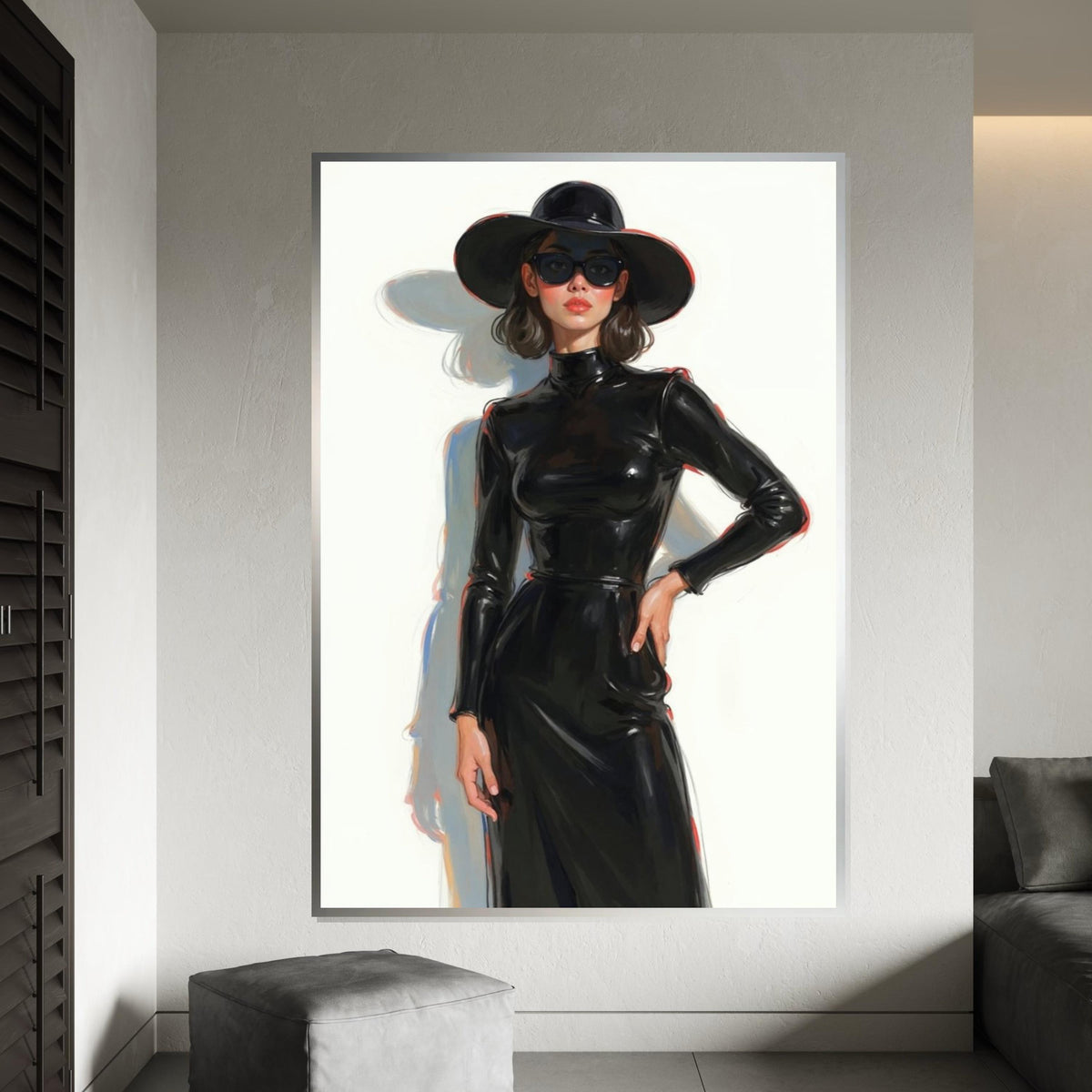 Chic Lady in Black, Elegant Woman Canvas, Fashion Wall Art, Glamorous Portrait, Wall Art Canvas Design, Ready to Hang Home Decor