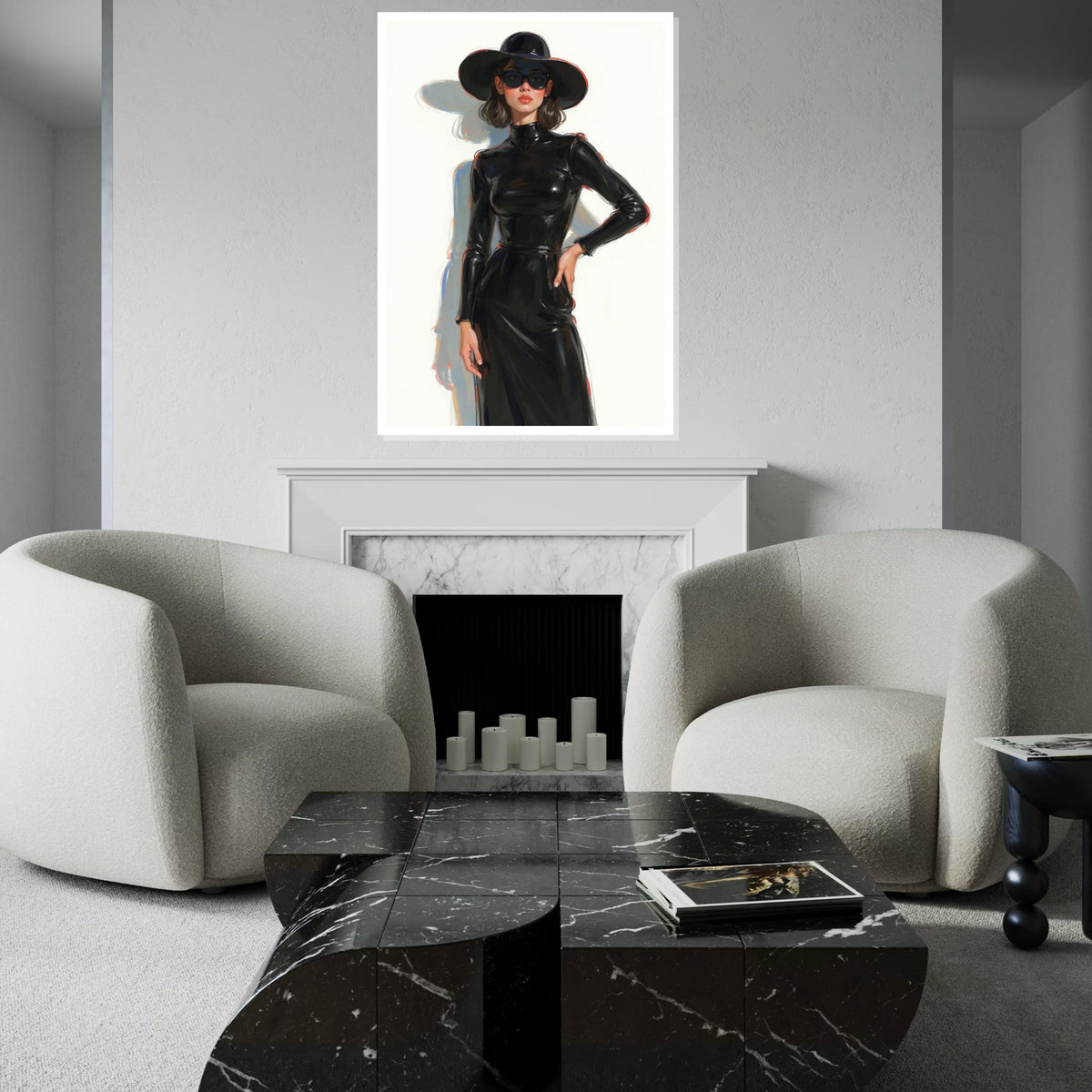 Chic Lady in Black, Elegant Woman Canvas, Fashion Wall Art, Glamorous Portrait, Wall Art Canvas Design, Ready to Hang Home Decor