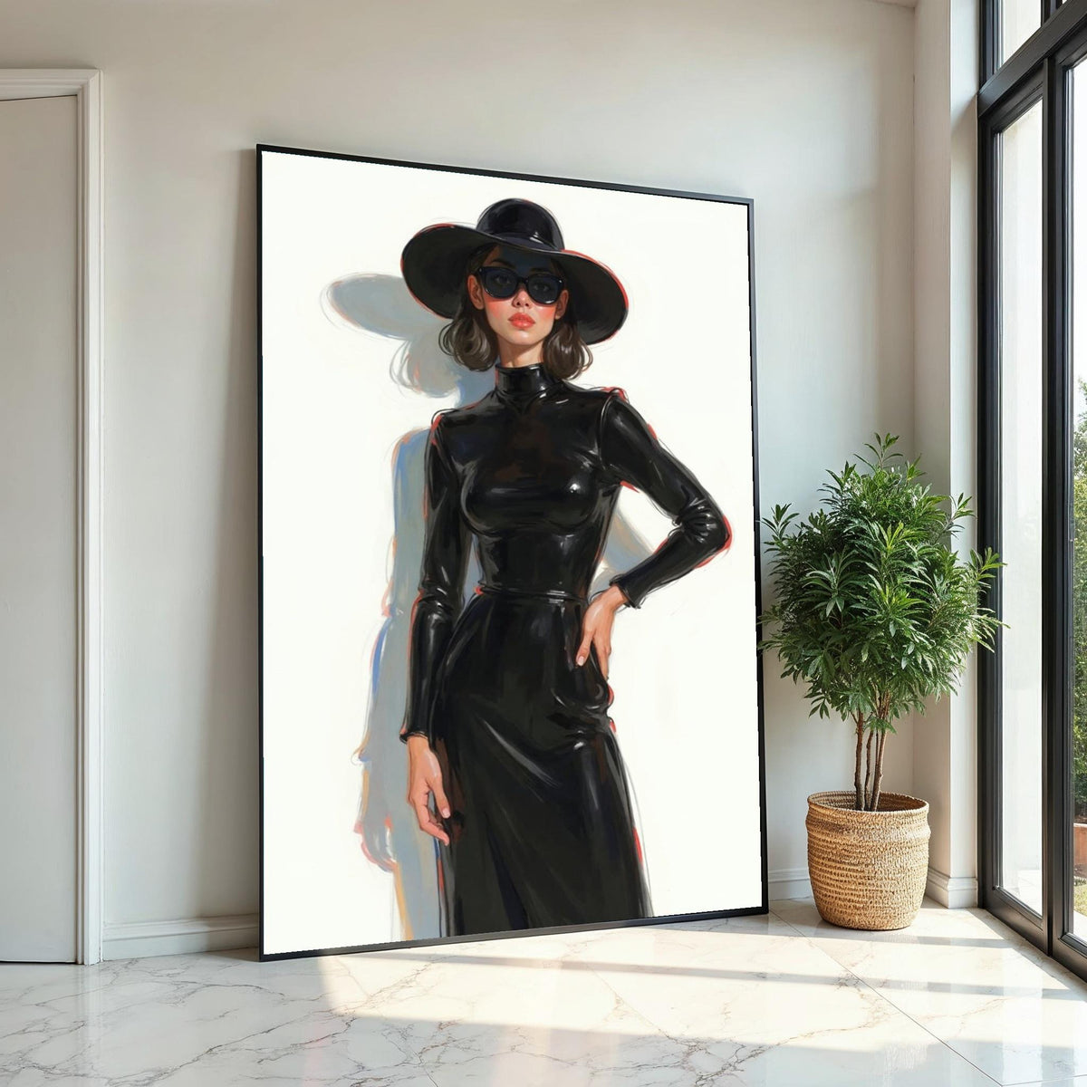 Chic Lady in Black, Elegant Woman Canvas, Fashion Wall Art, Glamorous Portrait, Wall Art Canvas Design, Ready to Hang Home Decor