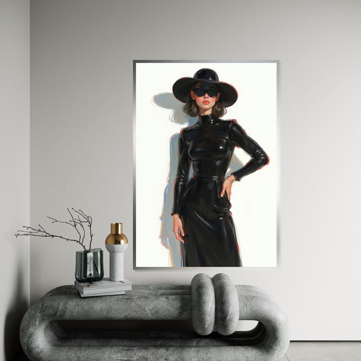 Chic Lady in Black, Elegant Woman Canvas, Fashion Wall Art, Glamorous Portrait, Wall Art Canvas Design, Ready to Hang Home Decor