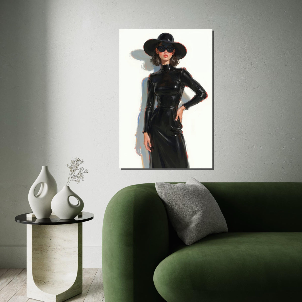 Chic Lady in Black, Elegant Woman Canvas, Fashion Wall Art, Glamorous Portrait, Wall Art Canvas Design, Ready to Hang Home Decor