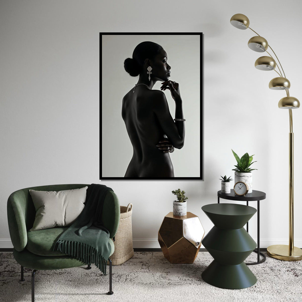 Elegant Silhouette, Woman in Jewelry Canvas, Glamour Wall Art, Black and White Art, Fine Art Canvas Print, Ready to Hang Decoration