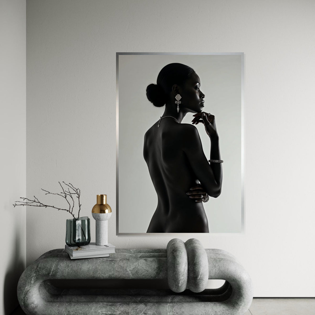 Elegant Silhouette, Woman in Jewelry Canvas, Glamour Wall Art, Black and White Art, Fine Art Canvas Print, Ready to Hang Decoration