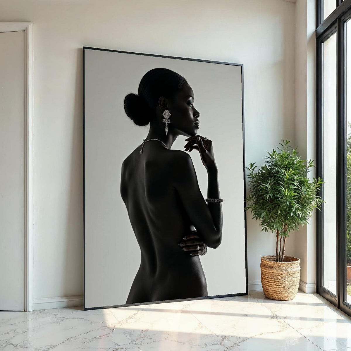 Elegant Silhouette, Woman in Jewelry Canvas, Glamour Wall Art, Black and White Art, Fine Art Canvas Print, Ready to Hang Decoration