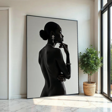 Elegant Silhouette, Woman in Jewelry Canvas, Glamour Wall Art, Black and White Art, Fine Art Canvas Print, Ready to Hang Decoration