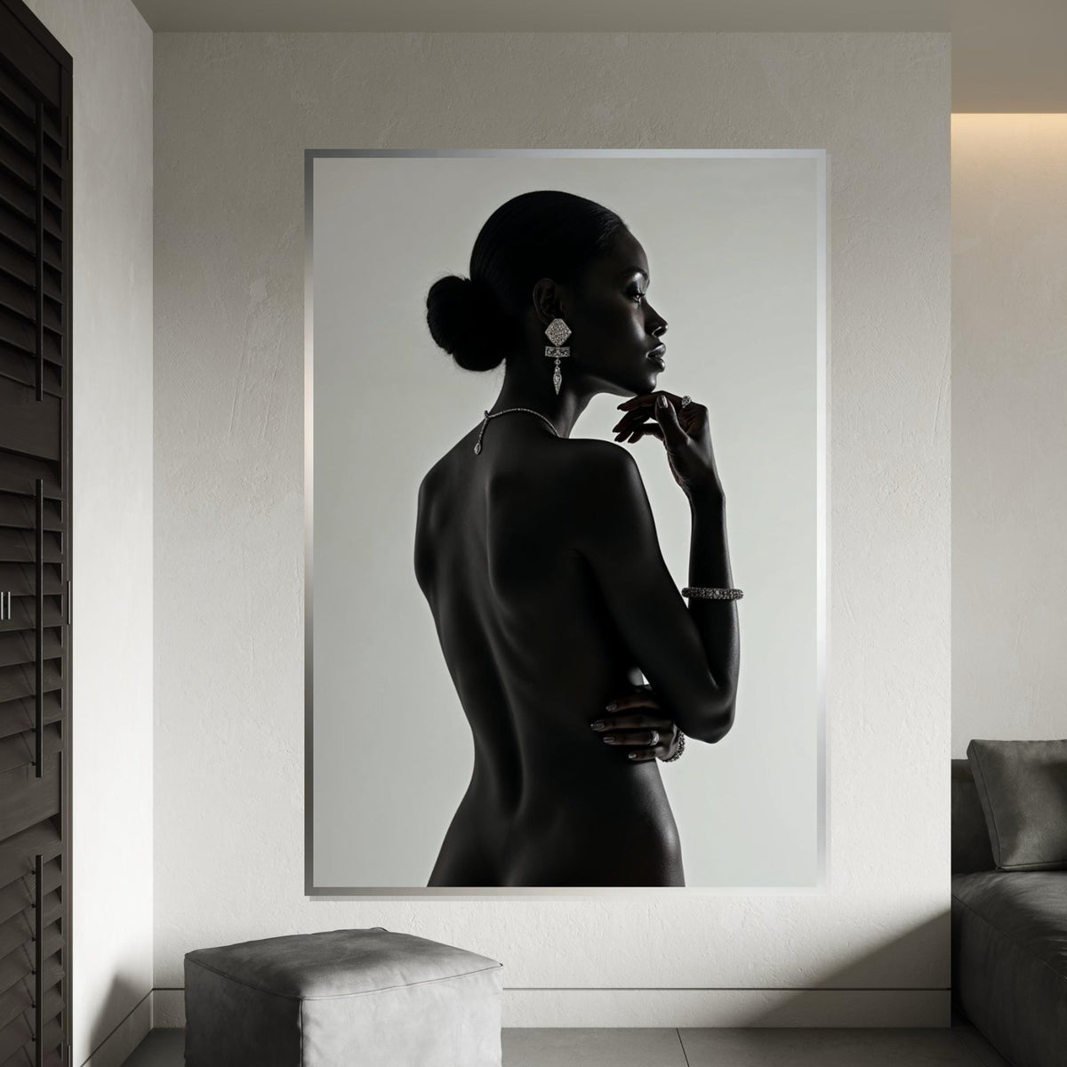Elegant Silhouette, Woman in Jewelry Canvas, Glamour Wall Art, Black and White Art, Fine Art Canvas Print, Ready to Hang Decoration