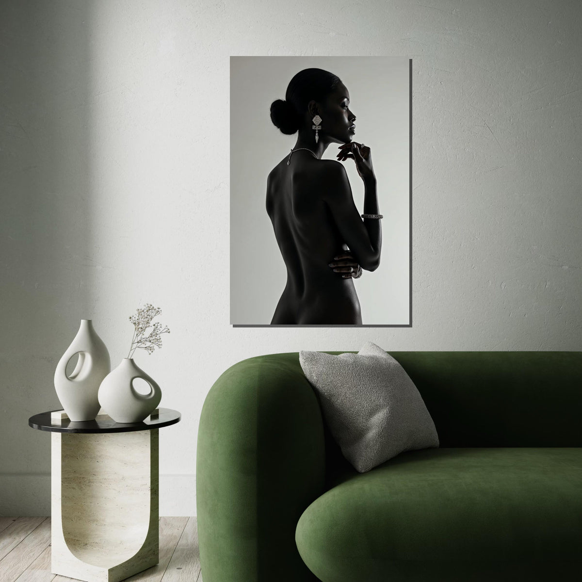 Elegant Silhouette, Woman in Jewelry Canvas, Glamour Wall Art, Black and White Art, Fine Art Canvas Print, Ready to Hang Decoration