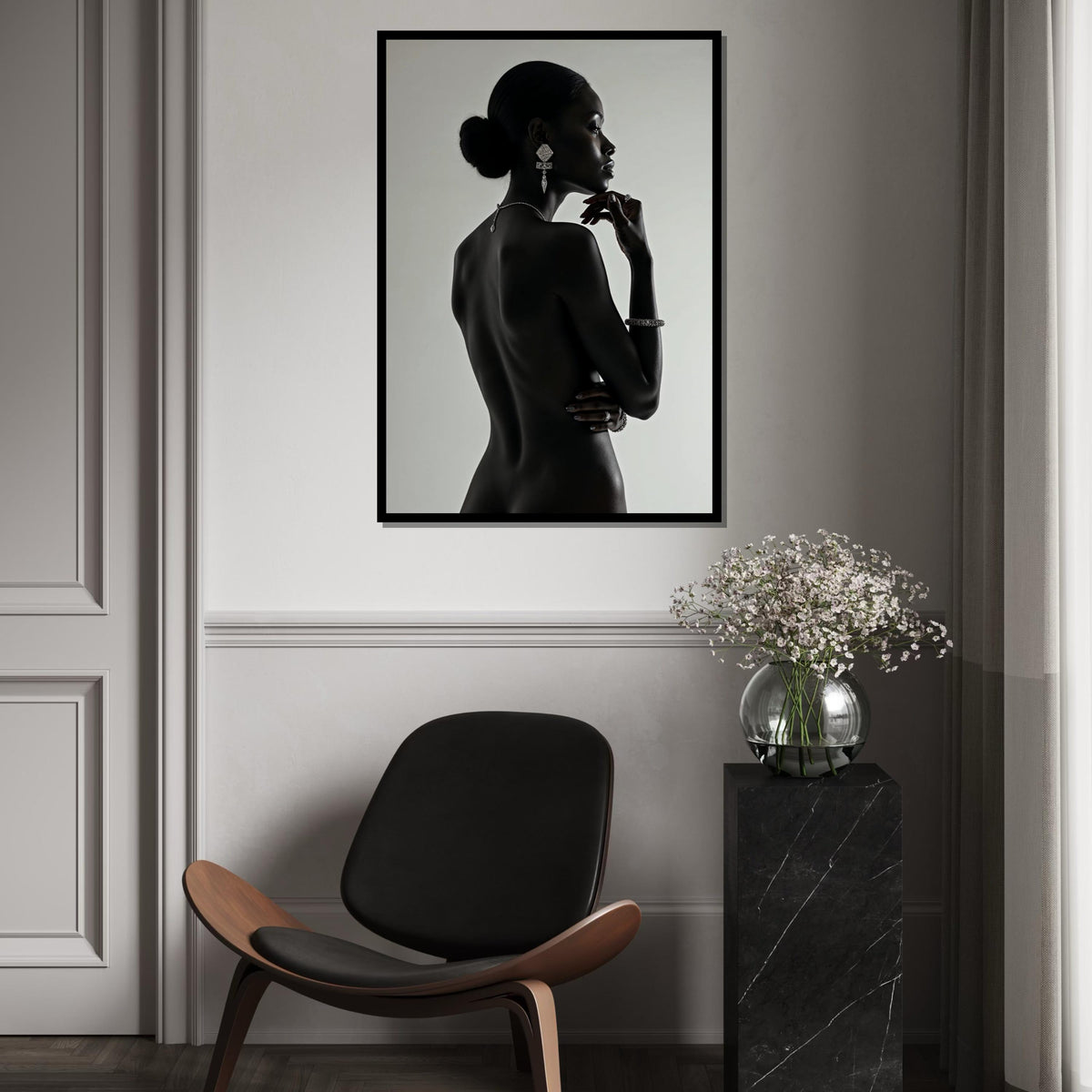 Elegant Silhouette, Woman in Jewelry Canvas, Glamour Wall Art, Black and White Art, Fine Art Canvas Print, Ready to Hang Decoration