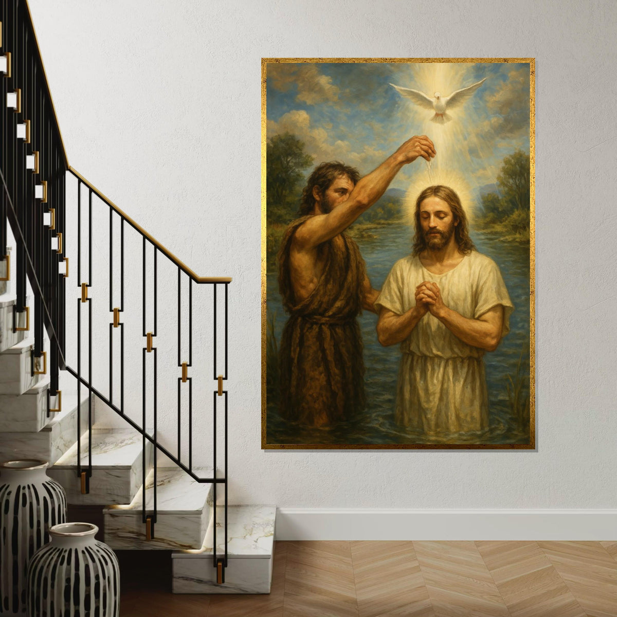 Baptism of Jesus Canvas, Sacred Art Print, Religious Wall Art, Spiritual Canvas Design, Holy Decor, Ready To Hang Decoration