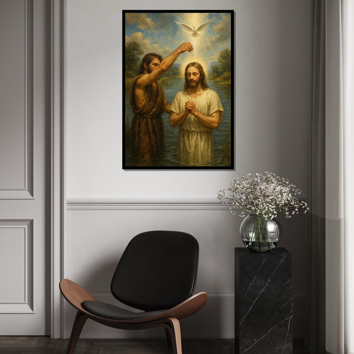 Baptism of Jesus Canvas, Sacred Art Print, Religious Wall Art, Spiritual Canvas Design, Holy Decor, Ready To Hang Decoration