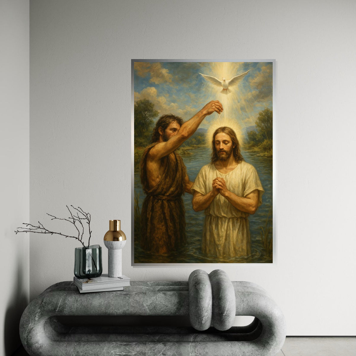 Baptism of Jesus Canvas, Sacred Art Print, Religious Wall Art, Spiritual Canvas Design, Holy Decor, Ready To Hang Decoration