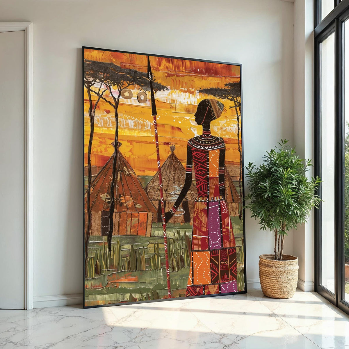 African Warrior Canvas Art, Tribal Village Wall Art, Ethnic Decor, Wall Art Canvas Design, Ready To Hang Decoration