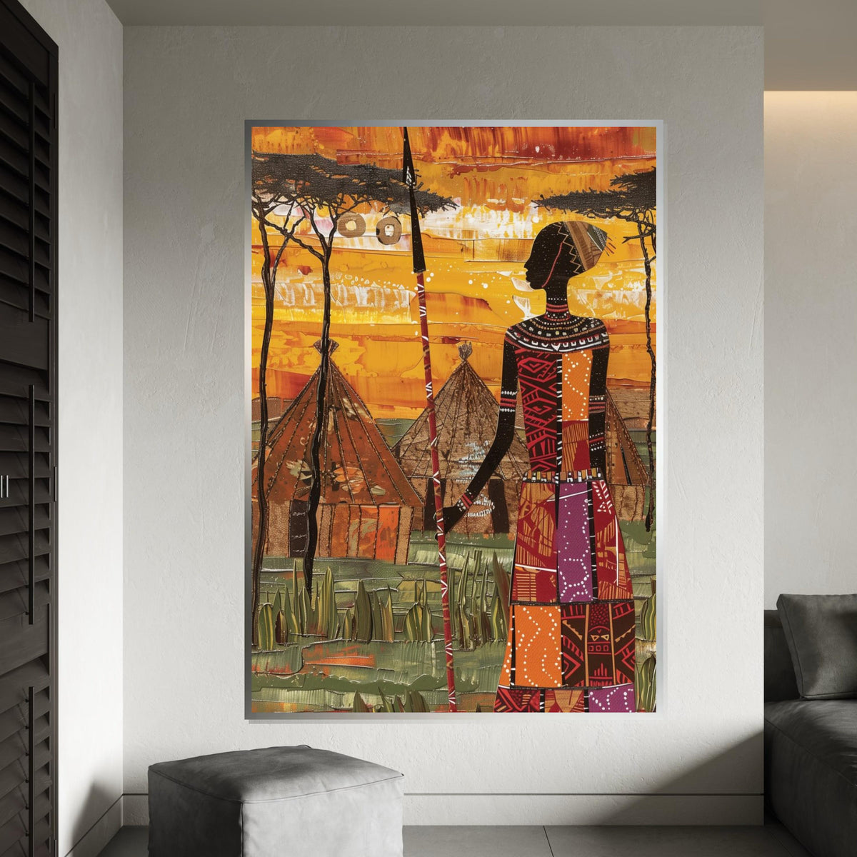 African Warrior Canvas Art, Tribal Village Wall Art, Ethnic Decor, Wall Art Canvas Design, Ready To Hang Decoration