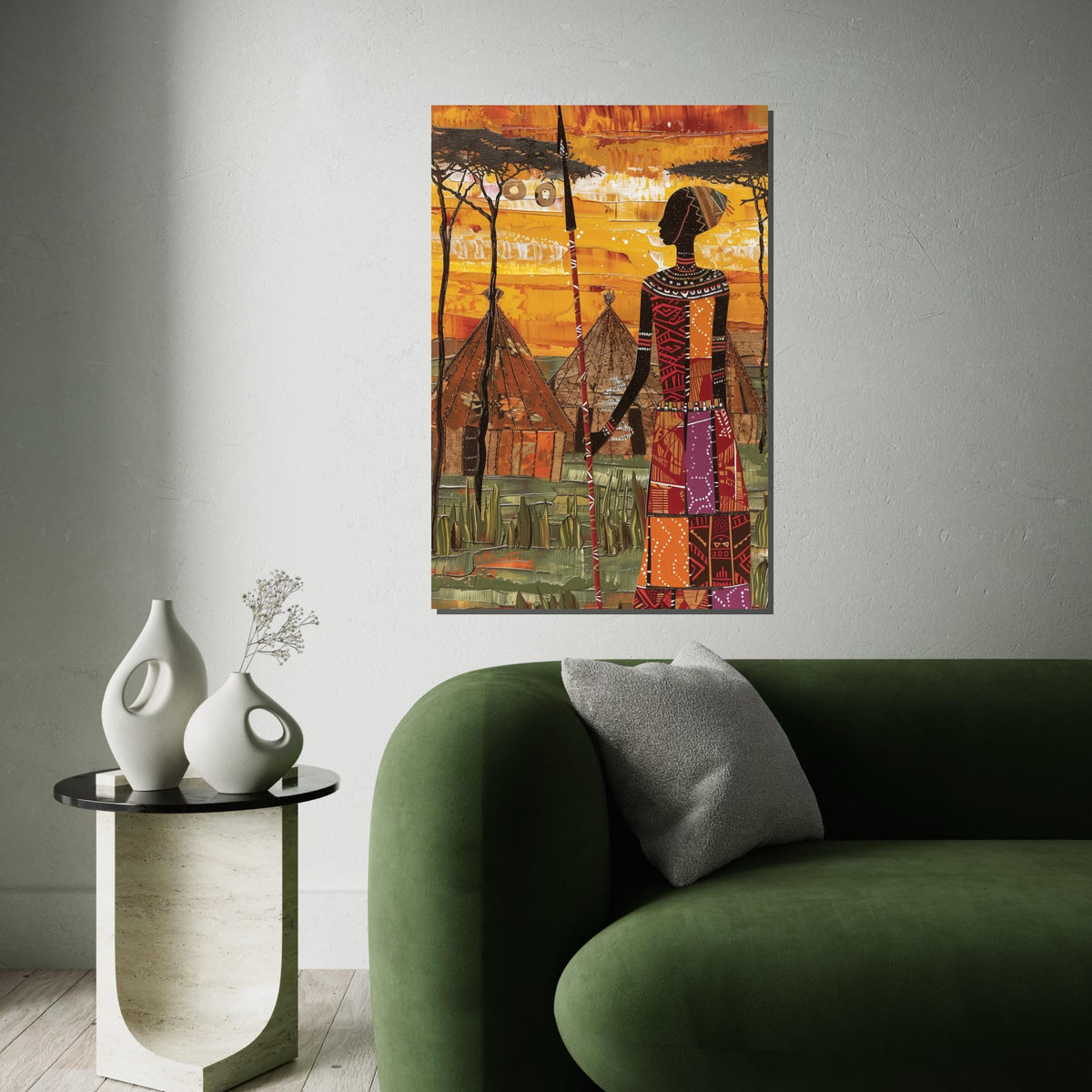 African Warrior Canvas Art, Tribal Village Wall Art, Ethnic Decor, Wall Art Canvas Design, Ready To Hang Decoration