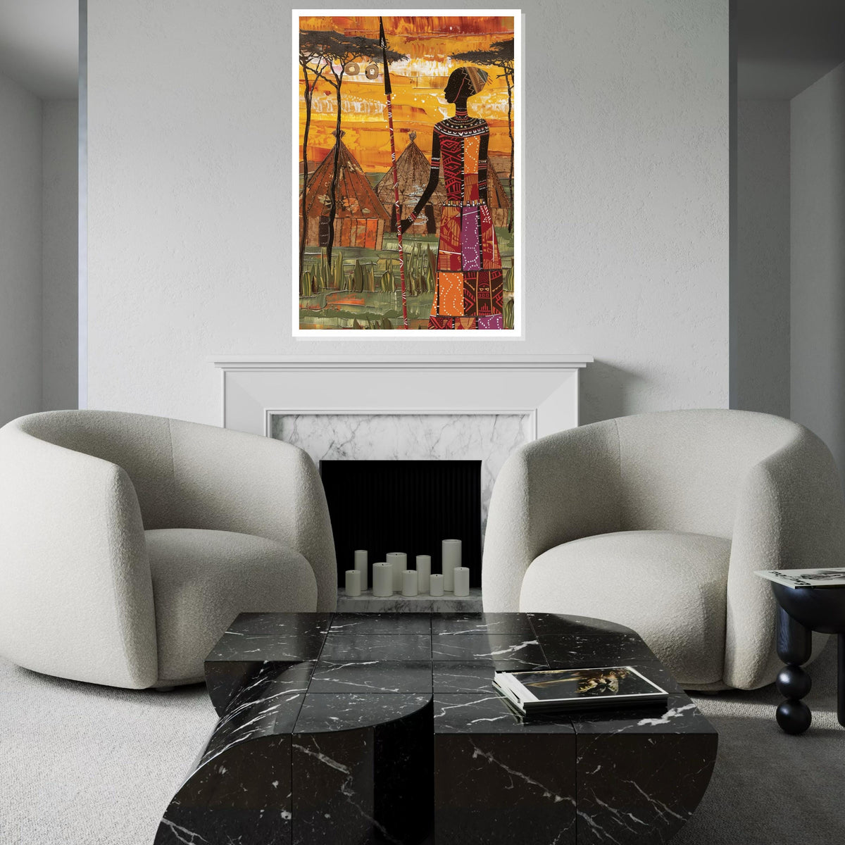 African Warrior Canvas Art, Tribal Village Wall Art, Ethnic Decor, Wall Art Canvas Design, Ready To Hang Decoration