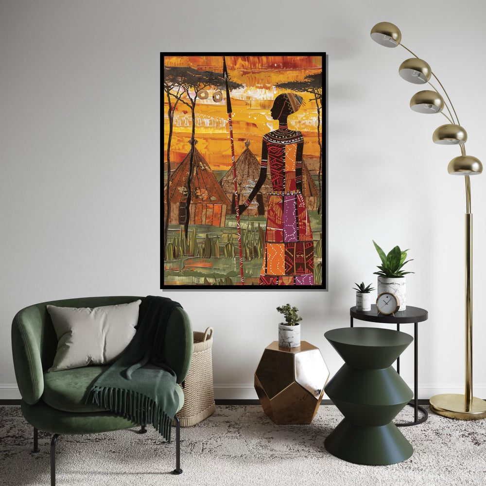 African Warrior Canvas Art, Tribal Village Wall Art, Ethnic Decor, Wall Art Canvas Design, Ready To Hang Decoration