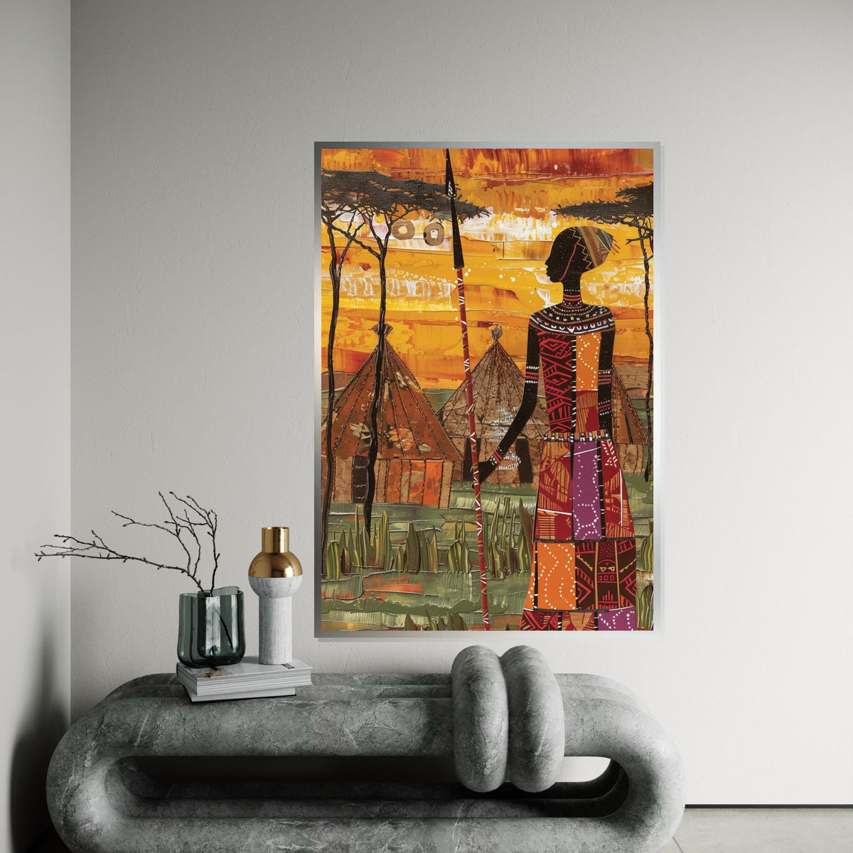 African Warrior Canvas Art, Tribal Village Wall Art, Ethnic Decor, Wall Art Canvas Design, Ready To Hang Decoration