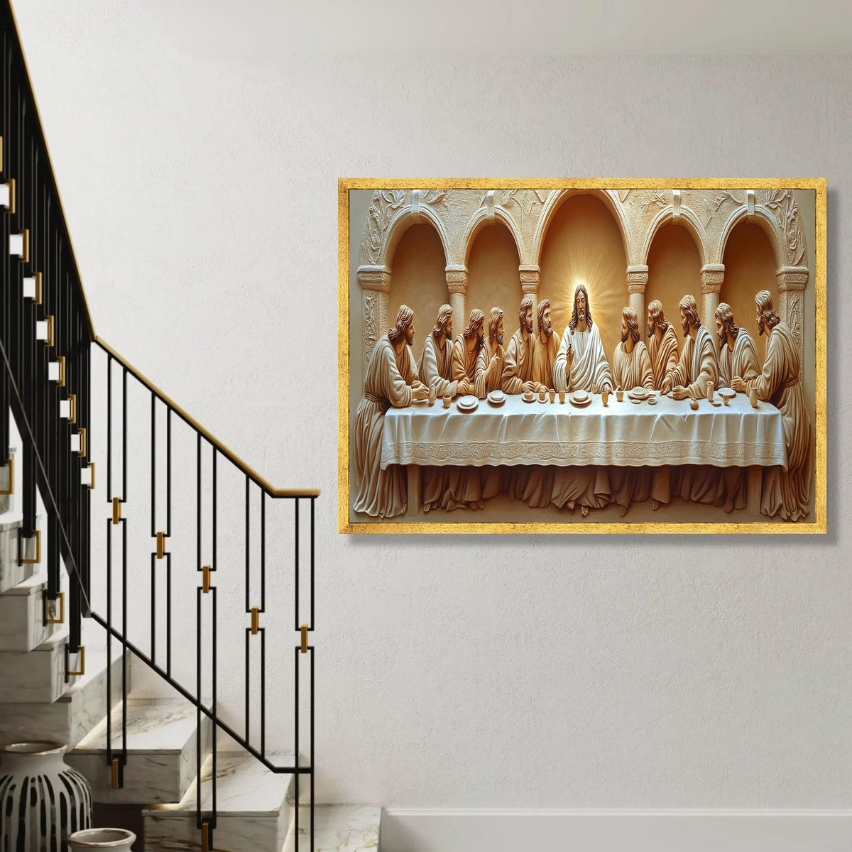 The Last Supper Canvas Wall Art, Religious Jesus and Disciples, Biblical Christian Decor, Spiritual Home Ready To Hang Decoration