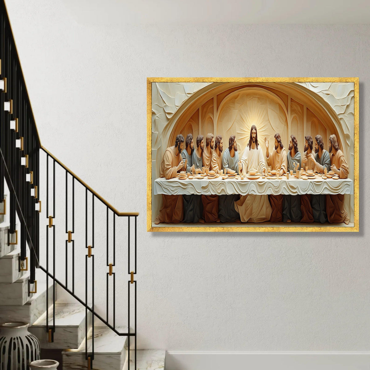 The Last Supper Classic Canvas Wall Art, Religious Christian Decor, Jesus and Disciples Painting, Spiritual Home Ready To Hang Decoration
