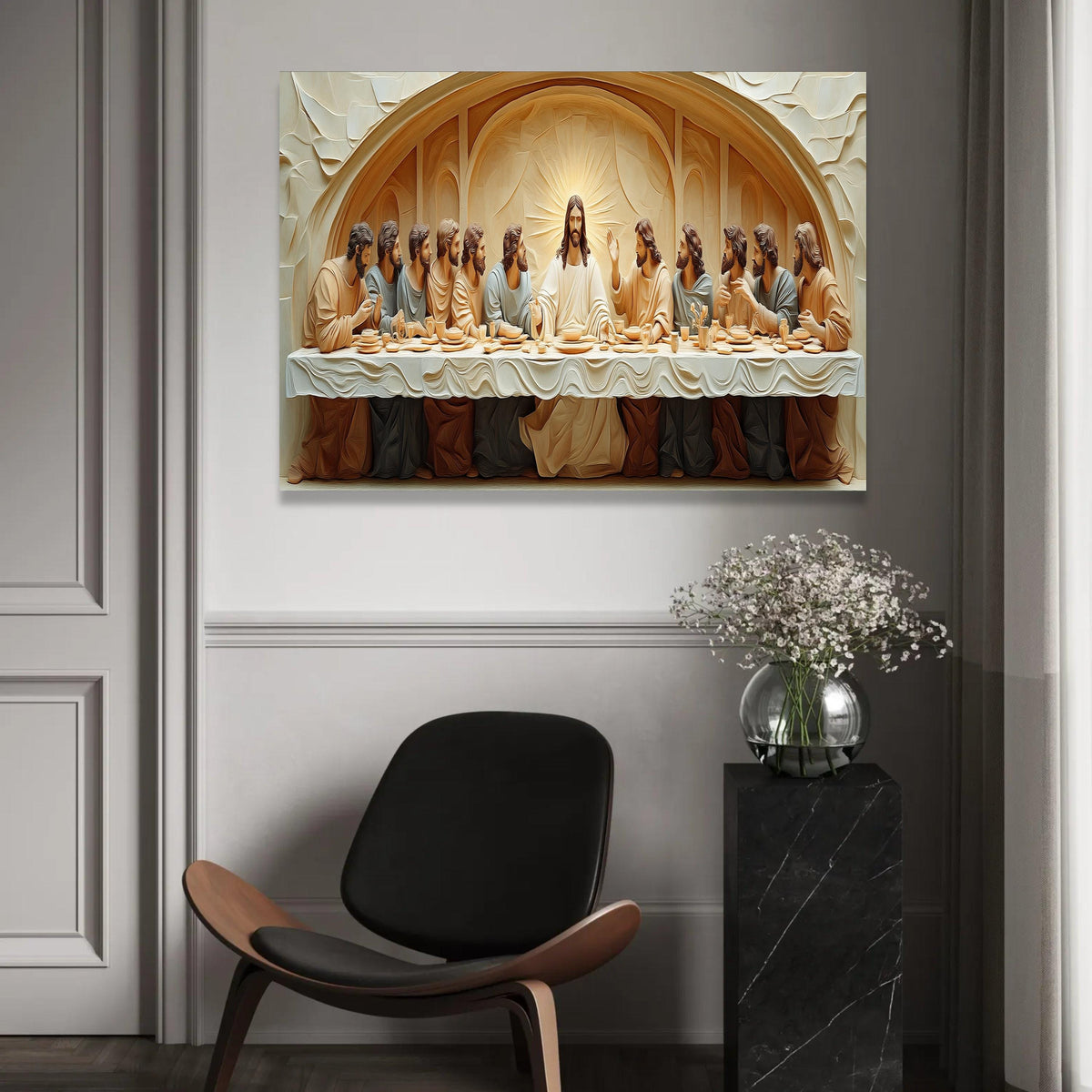 The Last Supper Classic Canvas Wall Art, Religious Christian Decor, Jesus and Disciples Painting, Spiritual Home Ready To Hang Decoration
