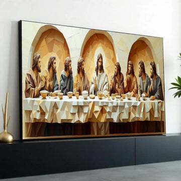 Geometric Last Supper Canvas Art, Religious Wall Decor, Modern Christian Painting, Spiritual Home Decoration, Ready Ready To Hang Decoration
