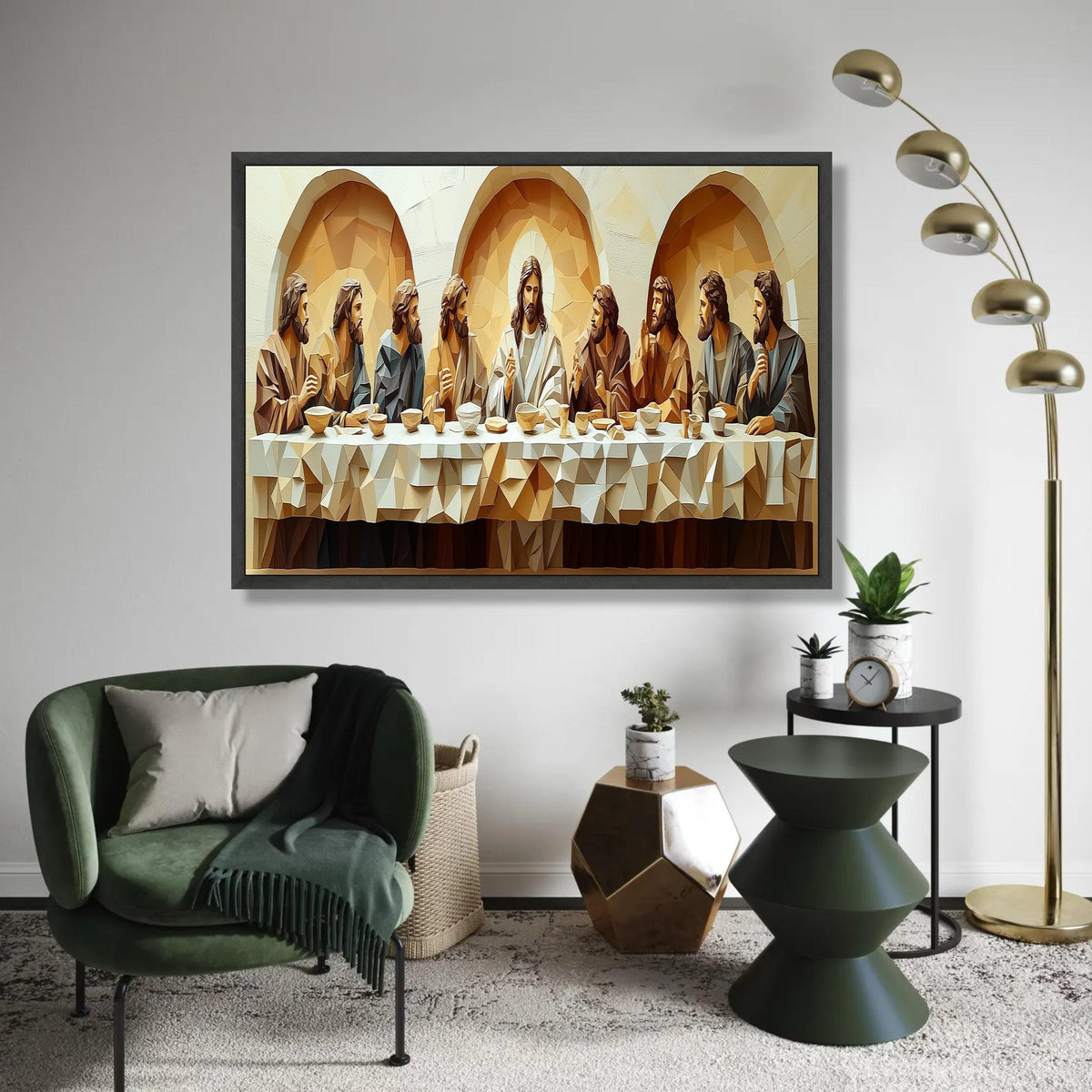 Geometric Last Supper Canvas Art, Religious Wall Decor, Modern Christian Painting, Spiritual Home Decoration, Ready Ready To Hang Decoration