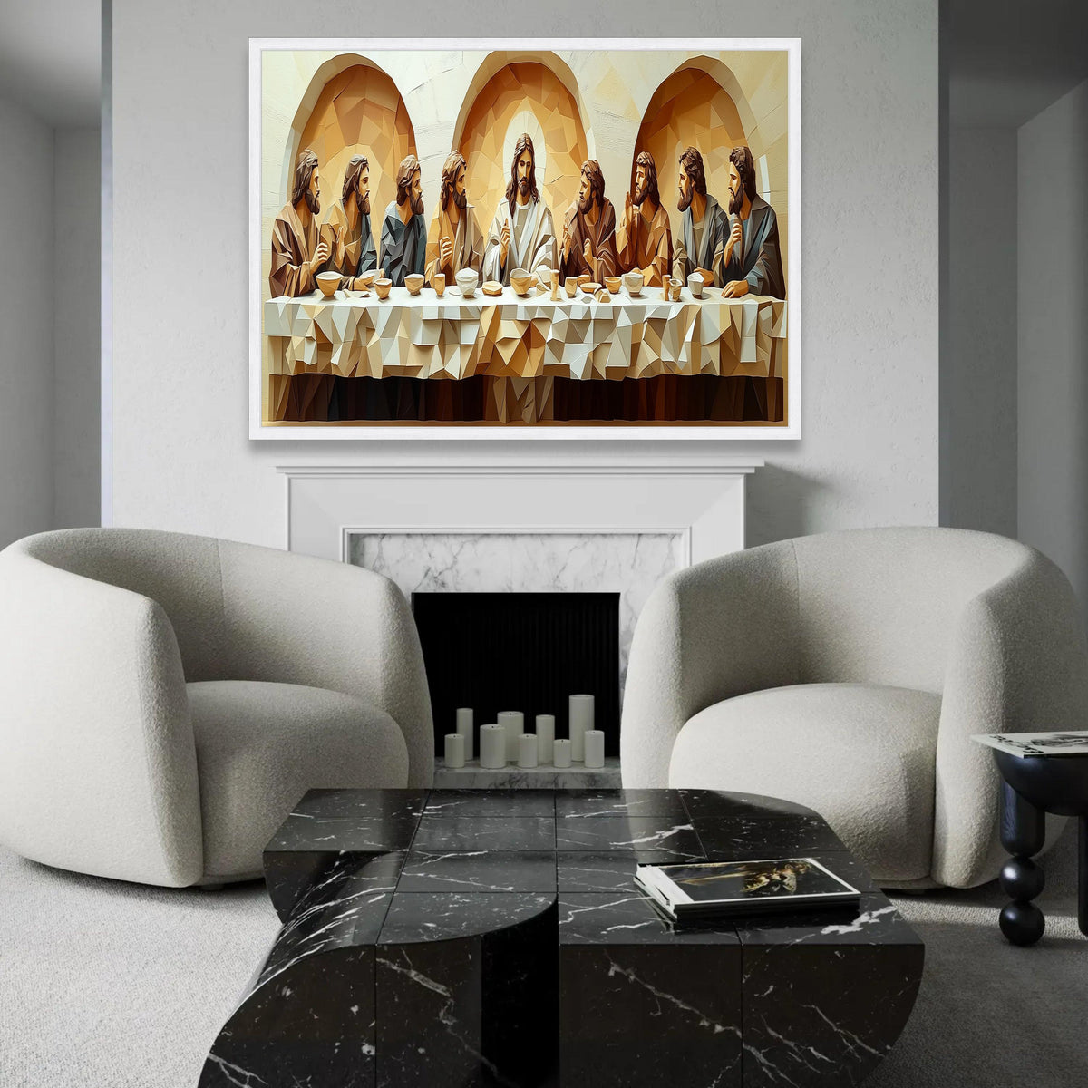 Geometric Last Supper Canvas Art, Religious Wall Decor, Modern Christian Painting, Spiritual Home Decoration, Ready Ready To Hang Decoration