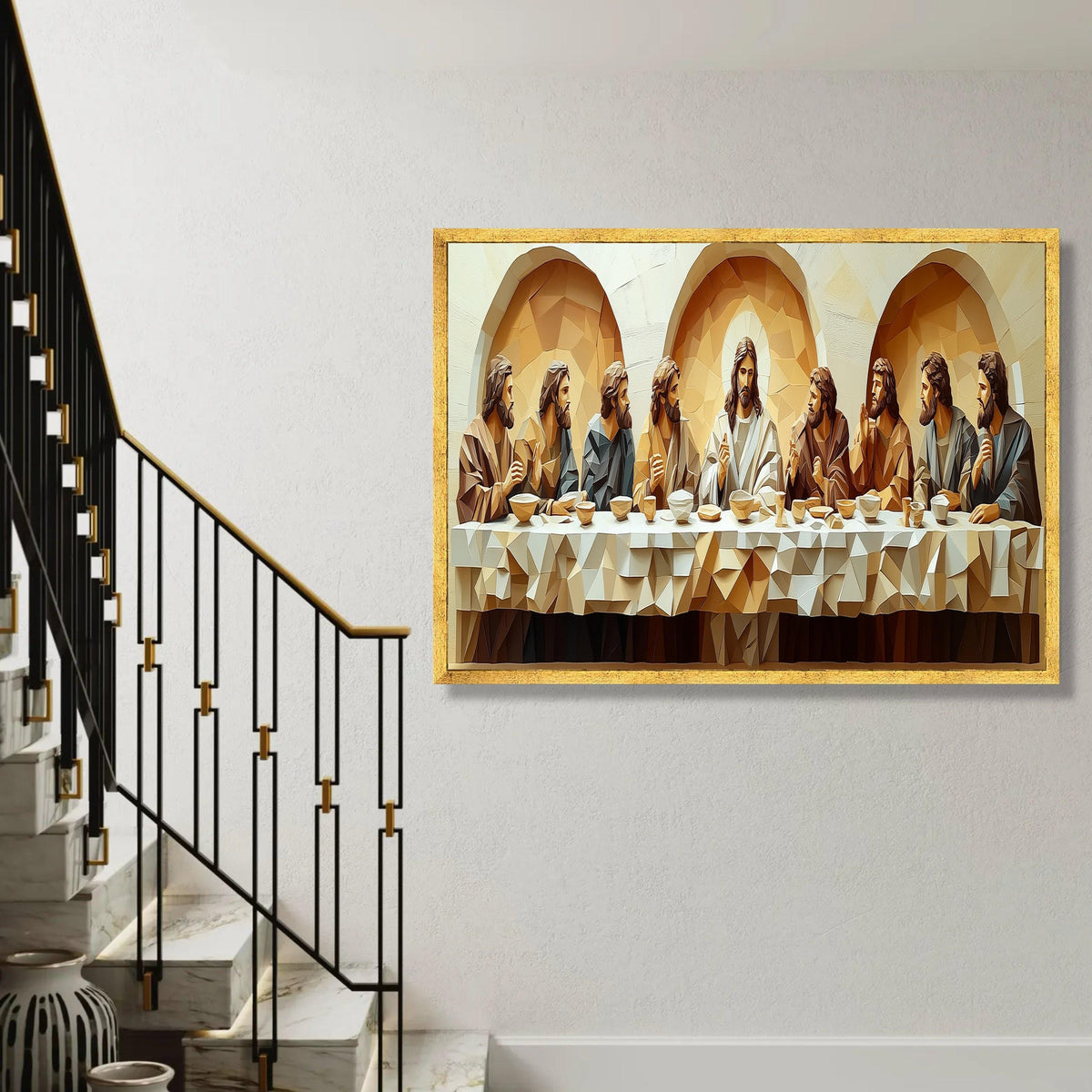 Geometric Last Supper Canvas Art, Religious Wall Decor, Modern Christian Painting, Spiritual Home Decoration, Ready Ready To Hang Decoration
